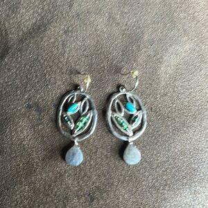 Silpada Silver and Blue Dangle Earrings with Organic Motif